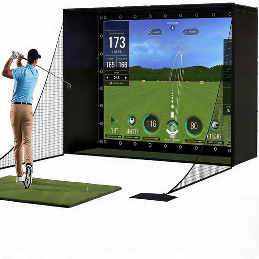 11 X 8 Ft Golf Simulator Enclosure Package, 4K-Compatible Impact Screen with Blackout Cage, Frame Poles, Side Nets, Bottom Fence Mesh and Sandbags, for Indoor or Garage Practice