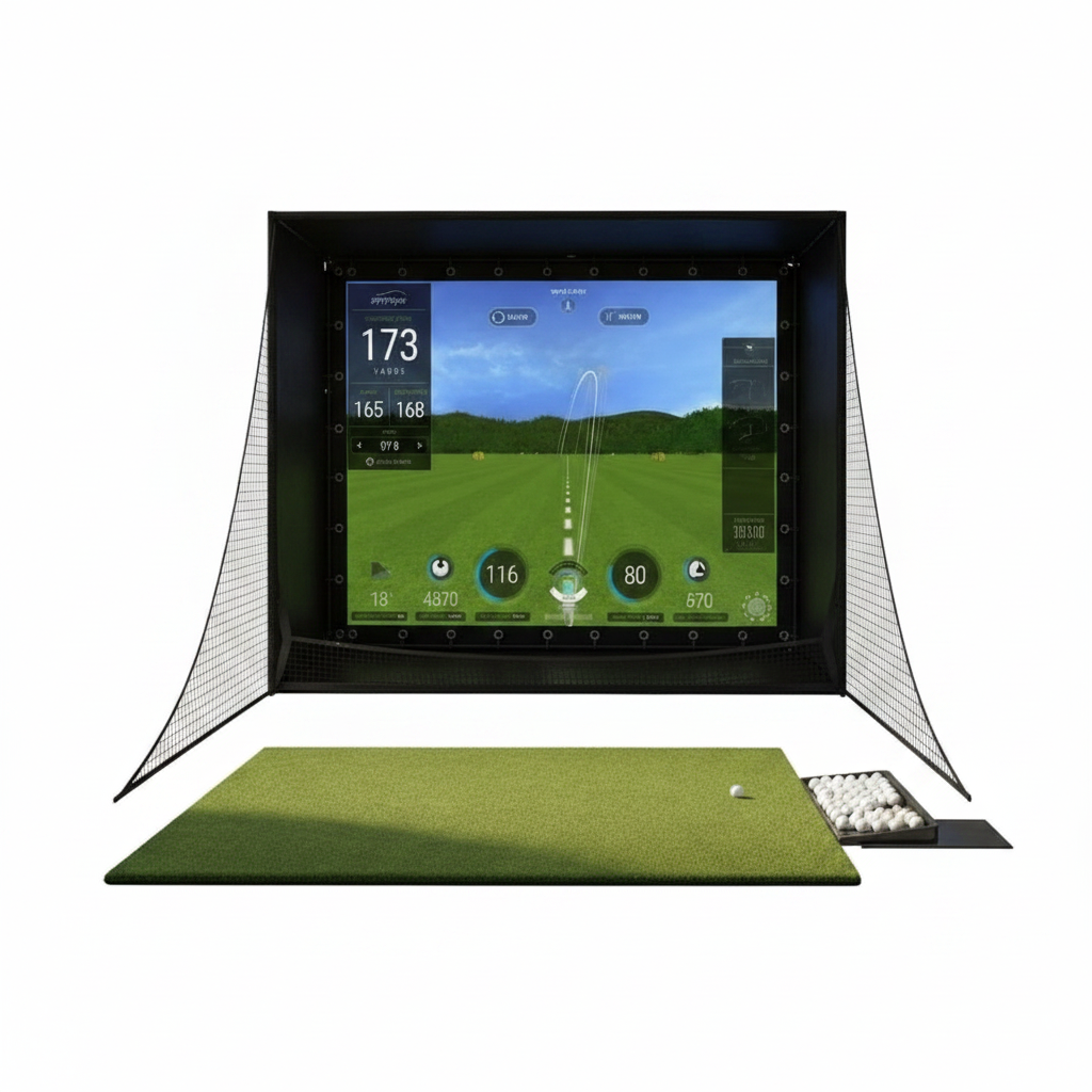 11 X 8 Ft Golf Simulator Enclosure Package, 4K-Compatible Impact Screen with Blackout Cage, Frame Poles, Side Nets, Bottom Fence Mesh and Sandbags, for Indoor or Garage Practice