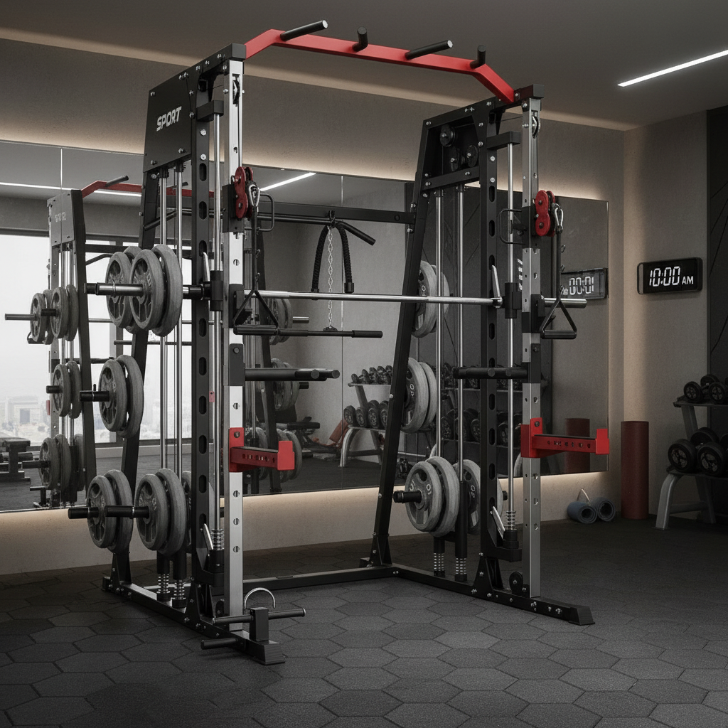 Smith Machine Home Gym All-In-1, 2200LBS Power Cage with Dual Cable Pulley Systems, LAT Pull-Down & Leg Hold-Down | Complete Strength Training Equipment for Full Body Workouts