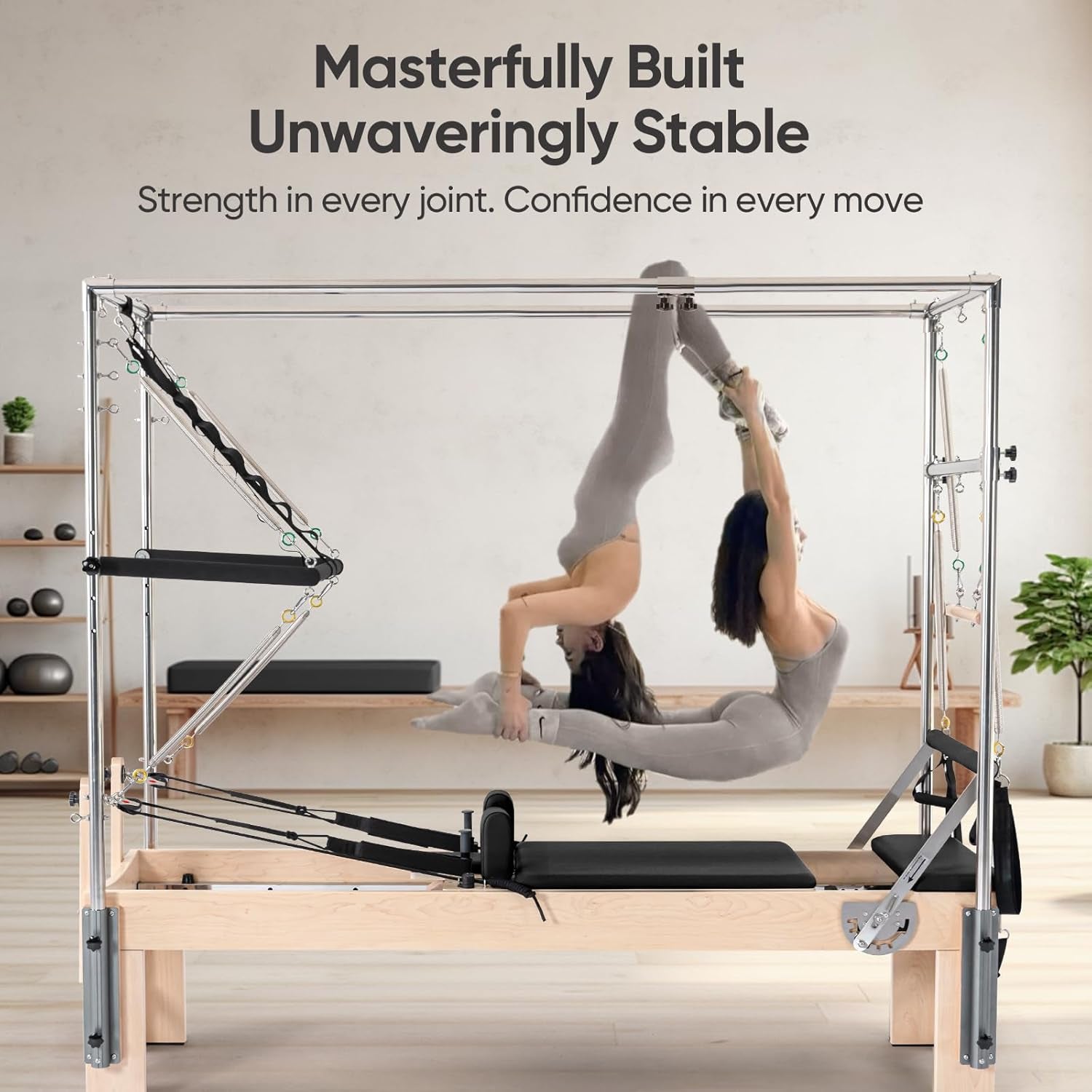 Pilates Reformer Kit, Deluxe Premium Maple Machine with Reformer Box, Jump Board & Adjustable Resistance, Smooth Glide for Home or Studio