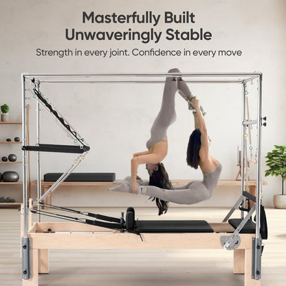 Pilates Reformer Kit, Deluxe Premium Maple Machine with Reformer Box, Jump Board & Adjustable Resistance, Smooth Glide for Home or Studio