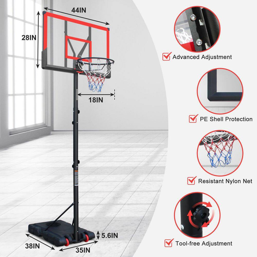 5.7 Ft.-10 Ft. Red Basketball Hoop Basketball System with Adjustable Height and Wheels