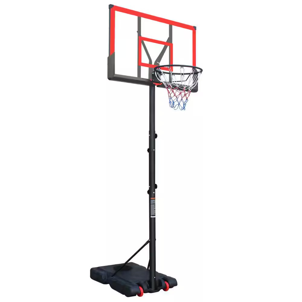 5.7 Ft.-10 Ft. Red Basketball Hoop Basketball System with Adjustable Height and Wheels