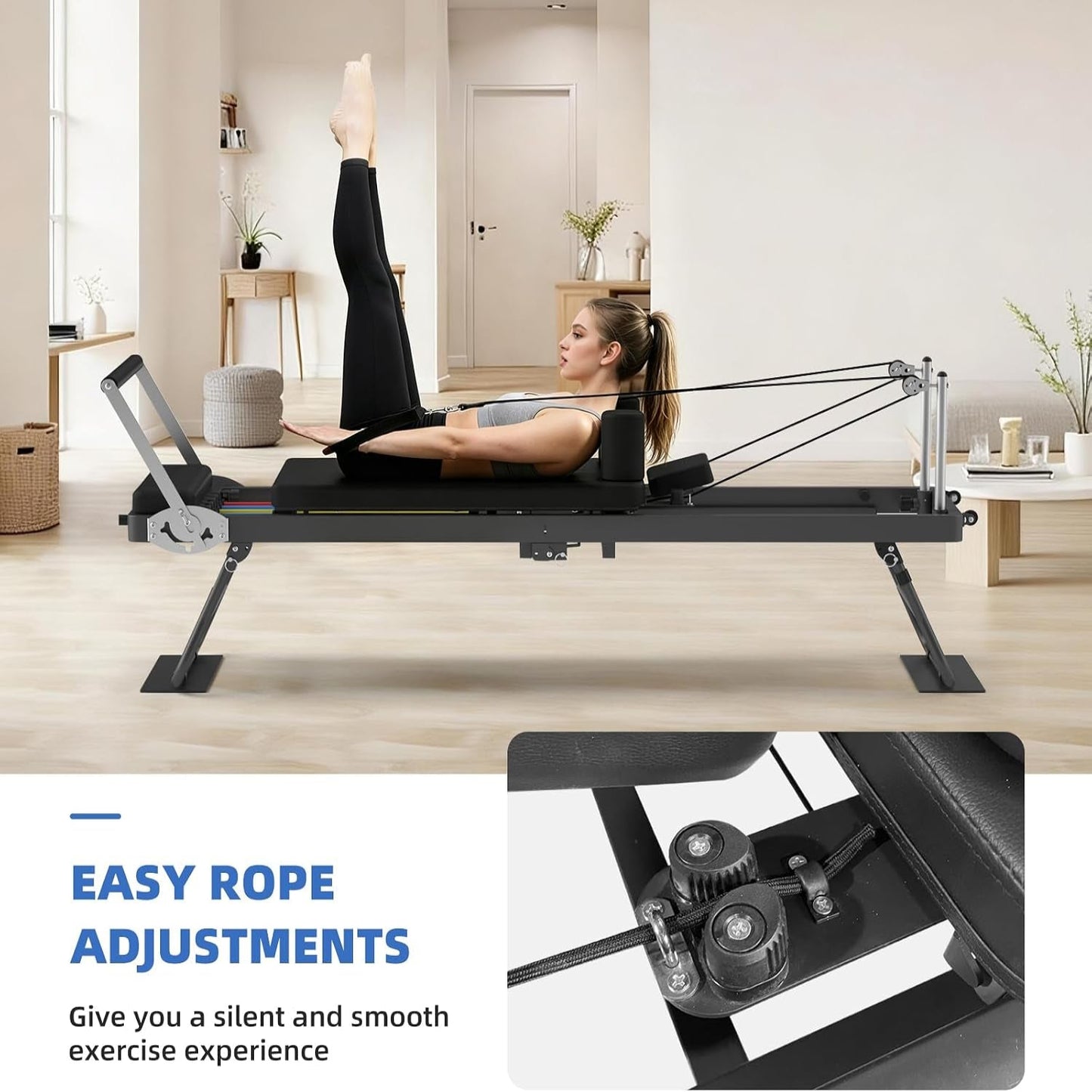 Foldable Pilates Reformer for Home Use Pilates Reformer Machine with Adjustable Resistance Bands Space-Saving Pilates Machine for Core Strength&Full Body Workout
