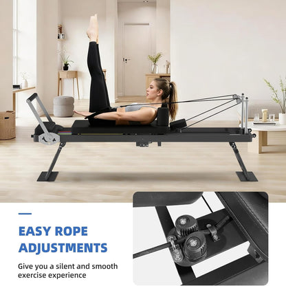 Foldable Pilates Reformer for Home Use Pilates Reformer Machine with Adjustable Resistance Bands Space-Saving Pilates Machine for Core Strength&Full Body Workout