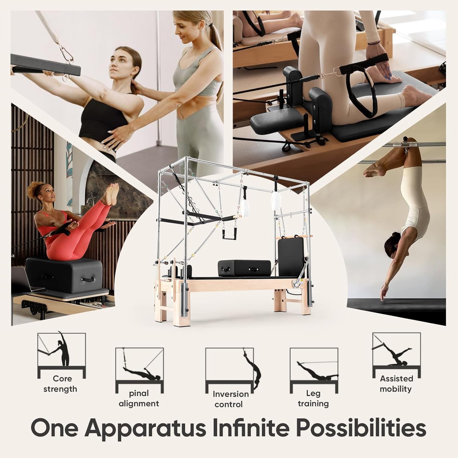 Pilates Reformer Kit, Deluxe Premium Maple Machine with Reformer Box, Jump Board & Adjustable Resistance, Smooth Glide for Home or Studio