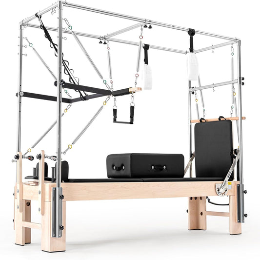Pilates Reformer Kit, Deluxe Premium Maple Machine with Reformer Box, Jump Board & Adjustable Resistance, Smooth Glide for Home or Studio