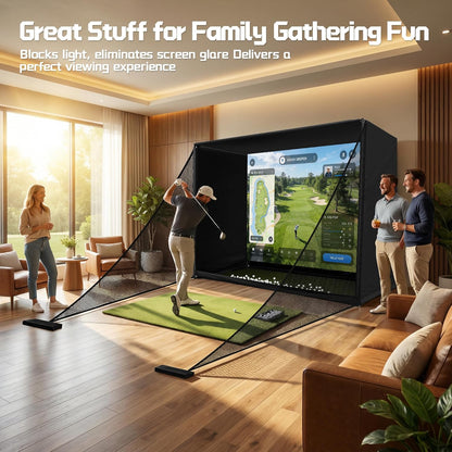 Golf Simulator Enclosure Net 10X8Ft Golf Practice Simulator with HD Impact Screen Kit & Sturdy EPE Foam-Filled Frame Golfs Cage Net with Safety Side Nets for Home Indoor Setup