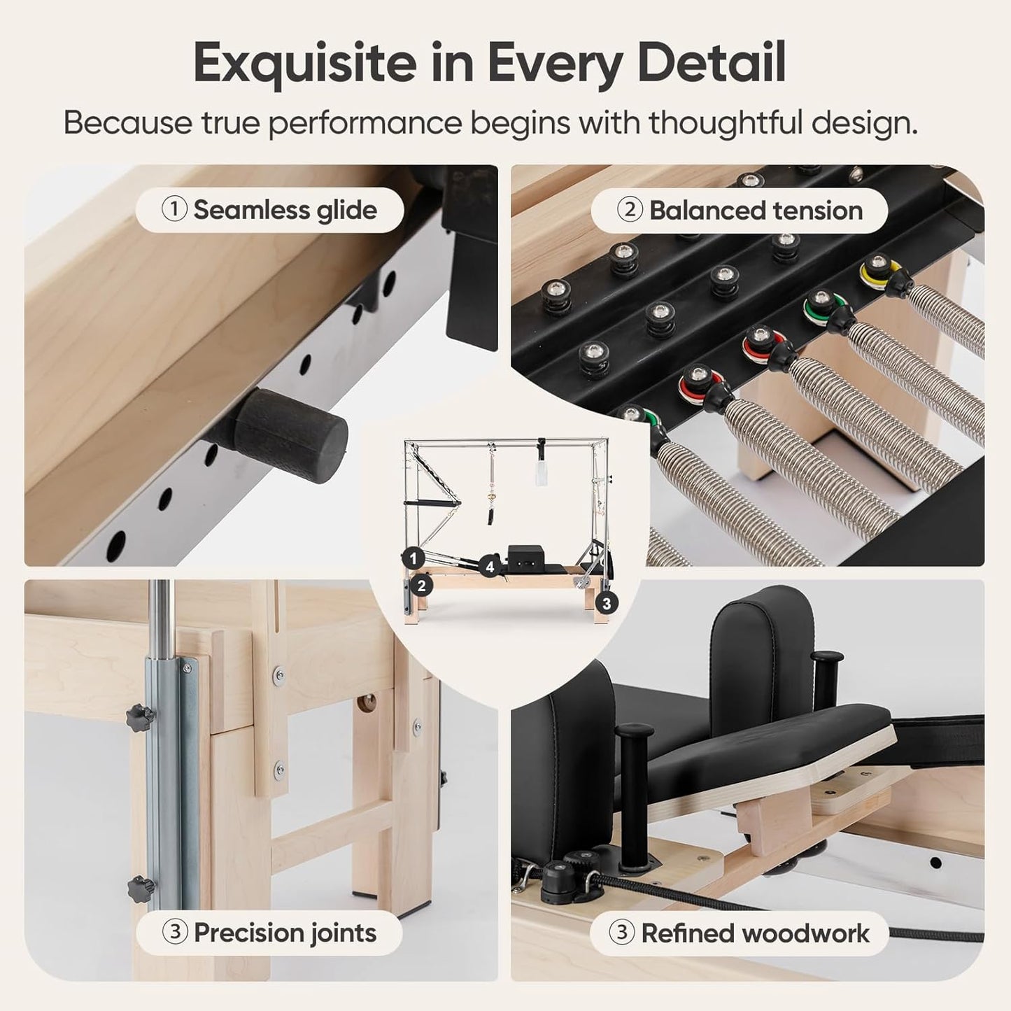 Pilates Reformer Kit, Deluxe Premium Maple Machine with Reformer Box, Jump Board & Adjustable Resistance, Smooth Glide for Home or Studio