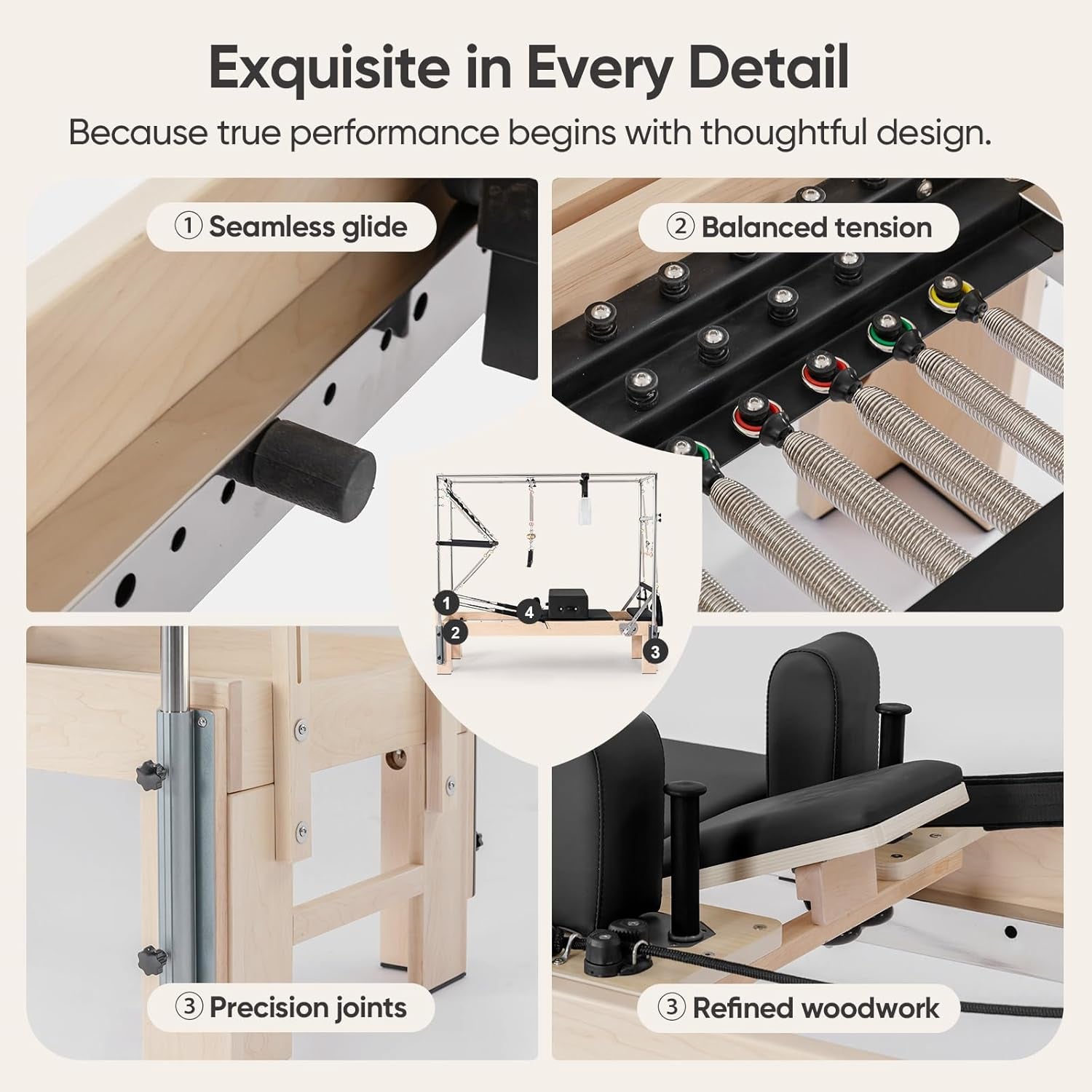 Pilates Reformer Kit, Deluxe Premium Maple Machine with Reformer Box, Jump Board & Adjustable Resistance, Smooth Glide for Home or Studio