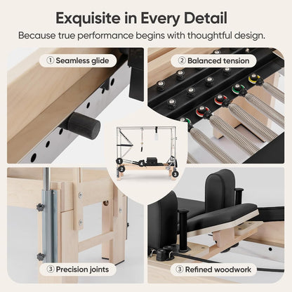 Pilates Reformer Kit, Deluxe Premium Maple Machine with Reformer Box, Jump Board & Adjustable Resistance, Smooth Glide for Home or Studio