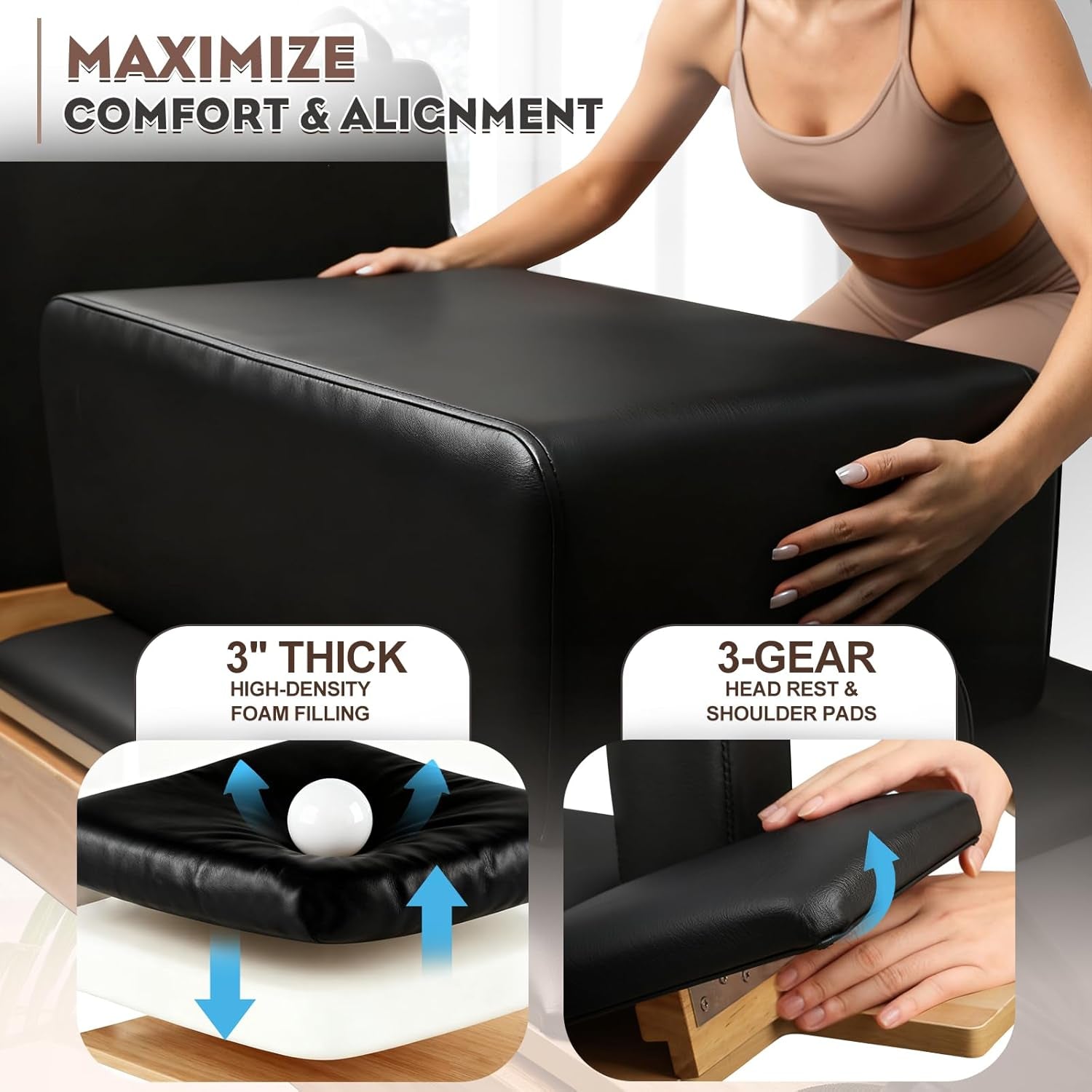 94.5"Pilates Reformer, Wooden Foldable Reformer Pilates Machine with Springs, Quick-Assembly Studio Grade Pilates Reformer Machine, Pilates Equipment with Sitting Box, Jump Board for Home Use & Studio