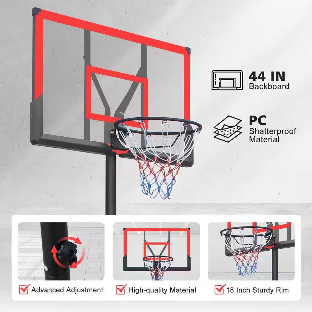 5.7 Ft.-10 Ft. Red Basketball Hoop Basketball System with Adjustable Height and Wheels