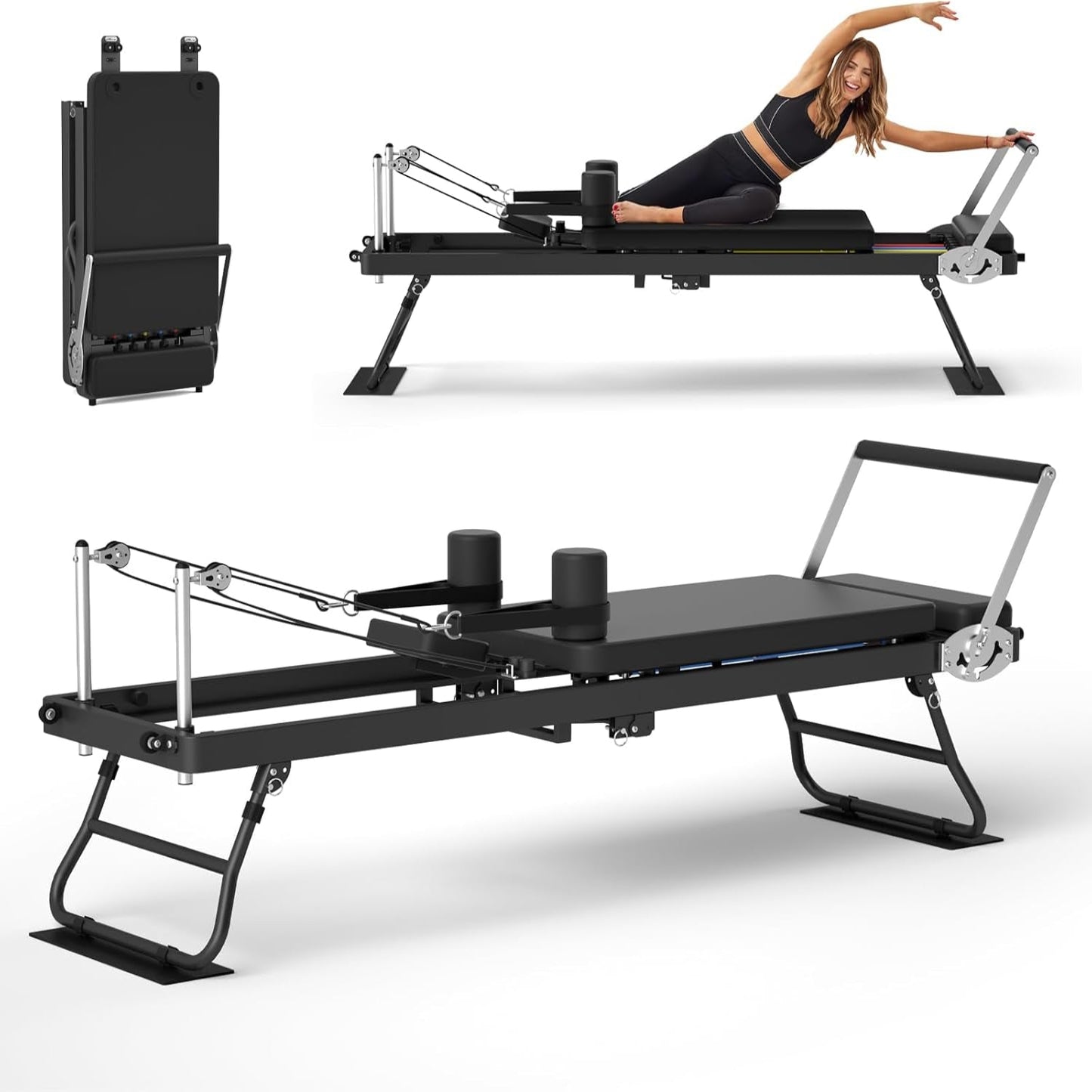 Foldable Pilates Reformer for Home Use Pilates Reformer Machine with Adjustable Resistance Bands Space-Saving Pilates Machine for Core Strength&Full Body Workout