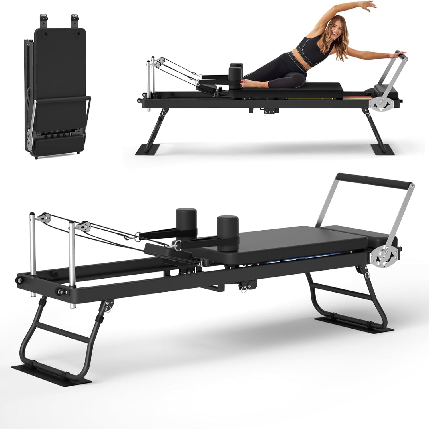 Foldable Pilates Reformer for Home Use Pilates Reformer Machine with Adjustable Resistance Bands Space-Saving Pilates Machine for Core Strength&Full Body Workout