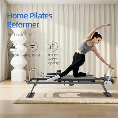 Foldable Pilates Reformer for Home Use Pilates Reformer Machine with Adjustable Resistance Bands Space-Saving Pilates Machine for Core Strength&Full Body Workout