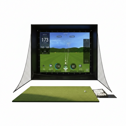 11 X 8 Ft Golf Simulator Enclosure Package, 4K-Compatible Impact Screen with Blackout Cage, Frame Poles, Side Nets, Bottom Fence Mesh and Sandbags, for Indoor or Garage Practice
