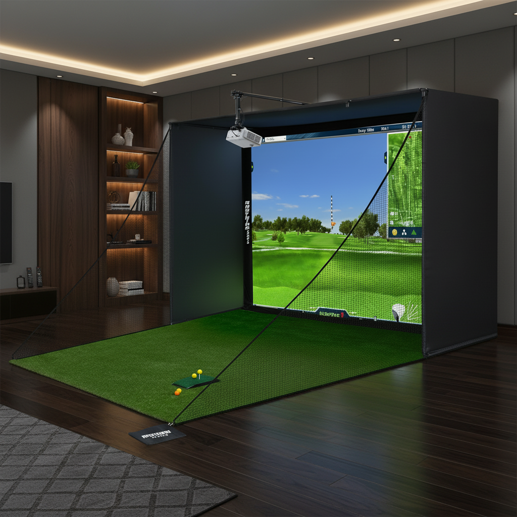 Complete Golf Simulator Enclosure Package – 4K-Ready Impact Screen with Blackout Cage, Projector Mount, Frame Poles, Side Shank Nets | Indoor & Garage Practice | Easy Setup | 12-Month Warranty