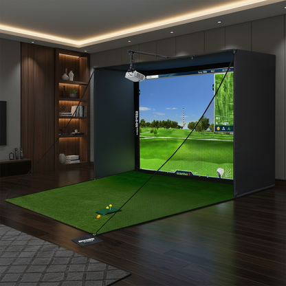 Complete Golf Simulator Enclosure Package – 4K-Ready Impact Screen with Blackout Cage, Projector Mount, Frame Poles, Side Shank Nets | Indoor & Garage Practice | Easy Setup | 12-Month Warranty