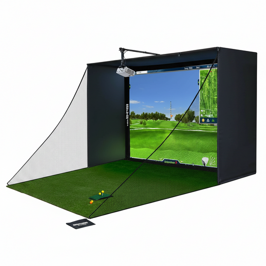 Complete Golf Simulator Enclosure Package – 4K-Ready Impact Screen with Blackout Cage, Projector Mount, Frame Poles, Side Shank Nets | Indoor & Garage Practice | Easy Setup | 12-Month Warranty