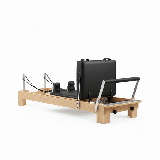94.5"Pilates Reformer, Wooden Foldable Reformer Pilates Machine with Springs, Quick-Assembly Studio Grade Pilates Reformer Machine, Pilates Equipment with Sitting Box, Jump Board for Home Use & Studio