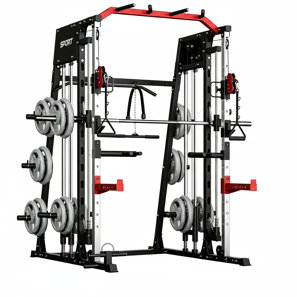 Smith Machine Home Gym All-In-1, 2200LBS Power Cage with Dual Cable Pulley Systems, LAT Pull-Down & Leg Hold-Down | Complete Strength Training Equipment for Full Body Workouts